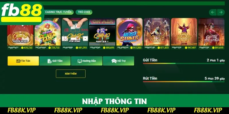 Hội viên nhập thông tin các nhân đúng khi đăng ký FB88